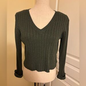 V-Neck Ribbed Sweater - Green